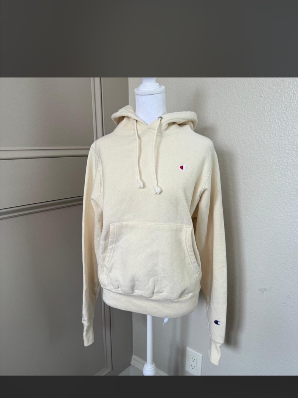 Champion Off-White Hoodie with Small Embroidered Logo
